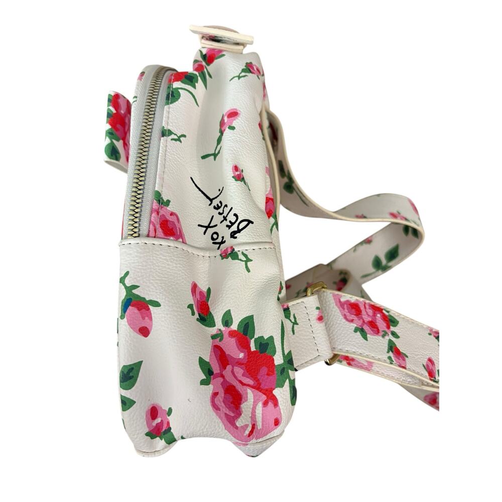 Betsey Johnson Garden Party Quilted Floral Backpack Bow White Pink Roses Clean - Picture 7 of 11